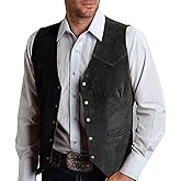 CXFOVIOVA Mens V Neck Suit Vest Retro 5 Button Suede Leather Regular Fit Casual Waistcoat for Prom,Husband Gift,Daily Wear