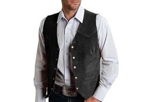 CXFOVIOVA Mens V Neck Suit Vest Retro 5 Button Suede Leather Regular Fit Casual Waistcoat for Prom,Husband Gift,Daily Wear