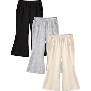 DREAM BUS 3-Pack Toddler Girls Flared Pants Soft Cotton Stretch Bell Bottoms with Pockets, Casual Playwear 18M-6Y