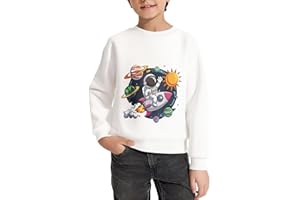 Zcaynger Boy Sweatshirts Cotton Crewneck Sweatshirt Kids Long Sleeve Pullover Space Astronaut Print Top For Teens
