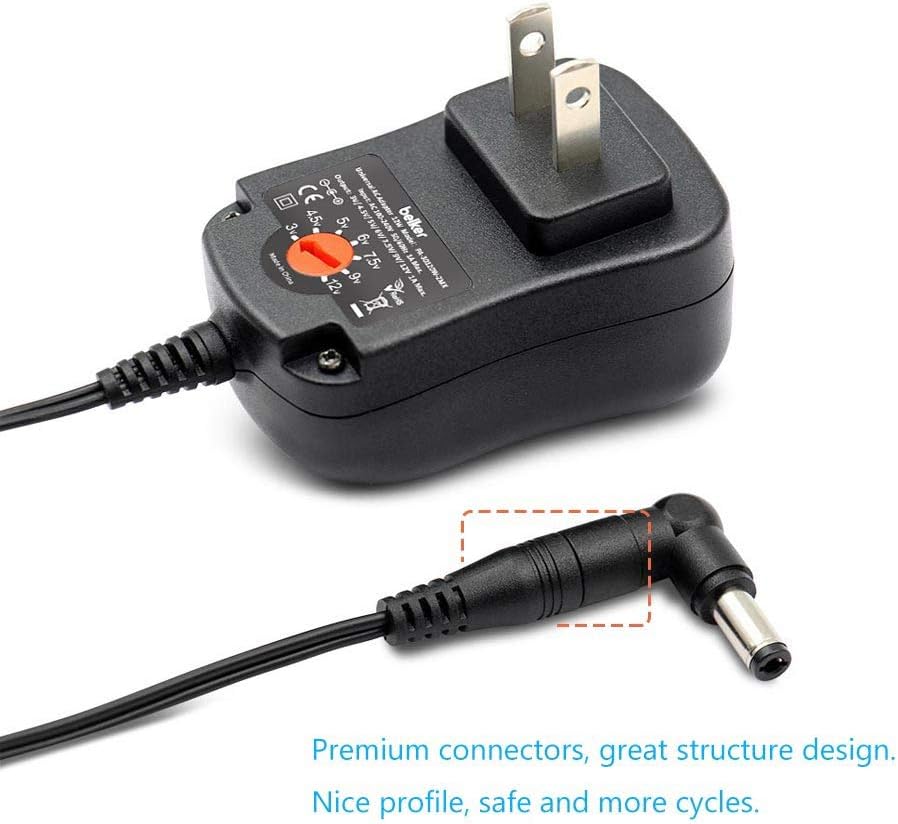Belker 12W Universal 3V 4.5V 5V 6V 7.5V 9V 12V AC DC Adapter Power Supply for Household Electronics Router Speaker Smart Phone Tablet CCTV IP Camera - 1A 1000mA Amp Max.: Home Audio & Theater
