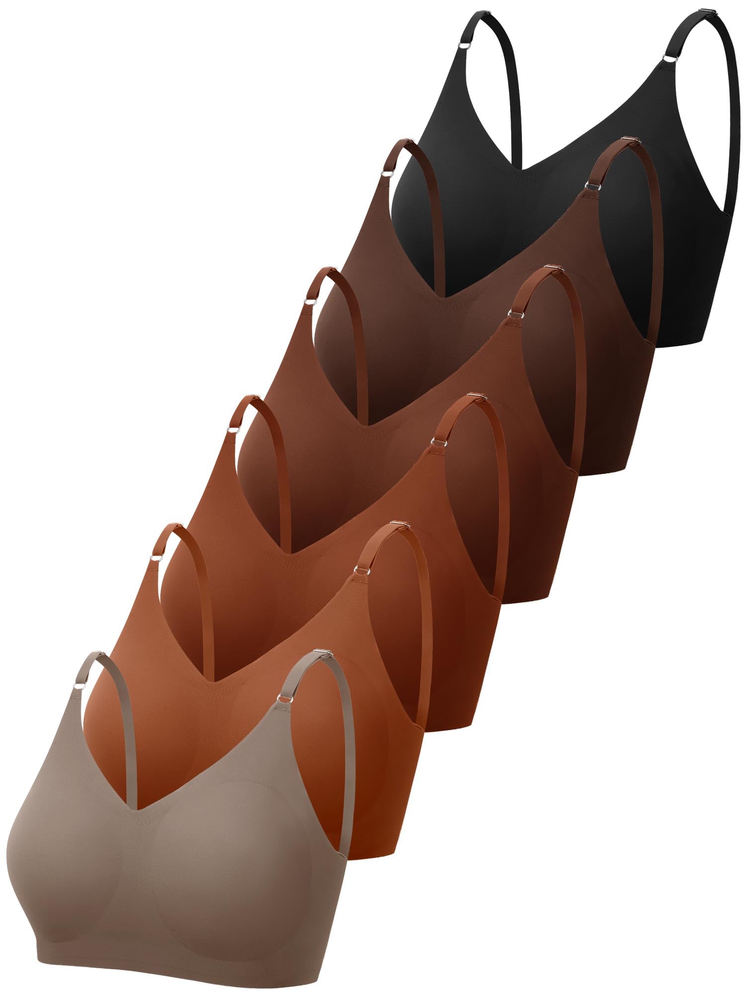 Photo 1 of **MISSING SEVERAL PIECES**3 ONLY** SHOWN IN LAST PHOTO**Bencailor 6 Pcs V Neck Bralettes Padded Seamless Bra for Women Wireless Cami Sports with Adjustable Straps(Black, Brown, Dark Brown, Caramel Color, Light Caramel, Milk Coffee Color,S)