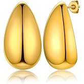 KeyStyle Chunky Gold Hoop Earrings for Women Trendy, Stainless Steel TearDrop Hoops Earring, Lightweight Water Drop Ear Jewerly