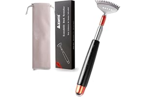Azymi Back Scratcher, Portable Body Scratcher Extendable Heavy-Duty Wooden Handle/Steel Roller Ball/Curved Claw, Face Head Scalp Scratcher Massager Tool