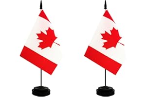 Rotenl 2 Pack Canada Desk Flag, Canadian Table Office Flag with Solid Pole and Stand Base, International Country Flag, Festival Celebration, Classroom Meeting Desktop Decoration (Canada)