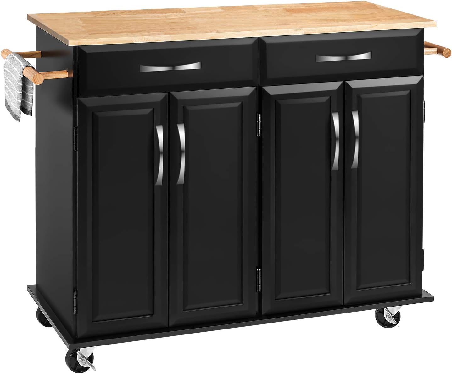 Amazon Com Kealive Kitchen Island On Wheels Rolling Kitchen Island Cart With Storage Lockable Wheels Handle Rack Rubber Wood Top Cabinet Classic Black 48 2l X 18 5w X 35 4h Furniture Decor