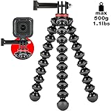 JOBY GorillaPod 500 Action, Tripod for Action Cameras, GoPro and Video Cameras, for Content Creation, Vlogging, Live Streaming, TIK Tok,Black