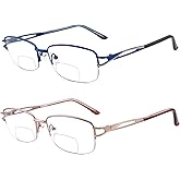 FEIVSN 2 Pack Metal Bifocal Reading Glasses for Women Designed Lady Bi-focal Readers Half Frame Fixed Hinge Clear 0 Top