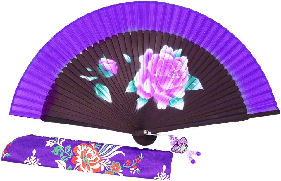 Wise Bird Hand Held Folding Cooling Fan F746 (Design 2018) Japanese Chinese Handheld Silk Breeze Pocket Fan For Women,Outdoor Wedding Party Decorations with Silk Pouch and Embroidery.Gifts for Women