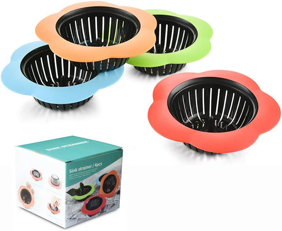 Plastic Sink Strainer, Silicone Kitchen Sink Strainer, Easy Clean Sink Drain Filter Basket, Kitchen Sink Basket Strainer(4 Pack, Multicolored)