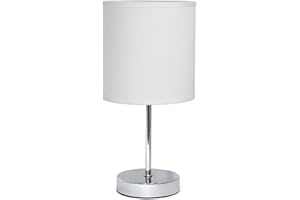 Simple Designs LT2007-WHT Chrome Mini Basic Table Lamp with Fabric Shade, White