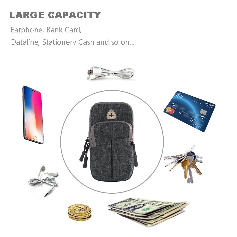 FIRSTBUY Sports Running Armband Adjustable Universal Armband CellPhone Holder, Sweatproof Jogging Phone GYM Exercise Workout Armband for iPhone X/8/8Plus/7/7Plus/Samsung Galaxy S9/S8/S7/LG (Gray)