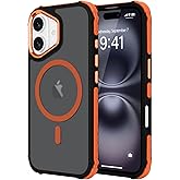 LLZ.COQUE Magnetic for iPhone 16 Case, Compatible with Magsafe, Bumper Military-Grade Protective Cover, Slim Shockproof Anti-Scratch Translucent Matte Men Women Phone Case for iPhone 16 6.1", Orange