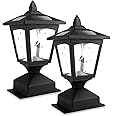 Solar Post Lights Outdoor Fence Post Solar Lights Fit On 4x4 Or 6x6 Wooden Posts Led Waterproof Deck Cap Lights For Railing Or Flat Surface Black 2 Pack Amazon Com