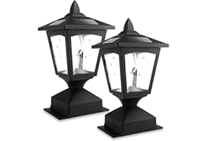 Greluna Solar Post Lights Outdoor, Solar Lamp Post Cap Lights for Wood Fence Posts Pathway, Deck, Pack of 2