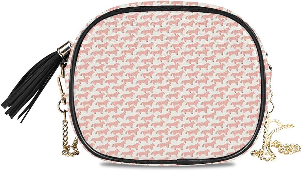 Women's Small Crossbody Bag Leather Purse,Sweet Horse Figures with Colored Dashes or Strokes Nursery Themed Illustration