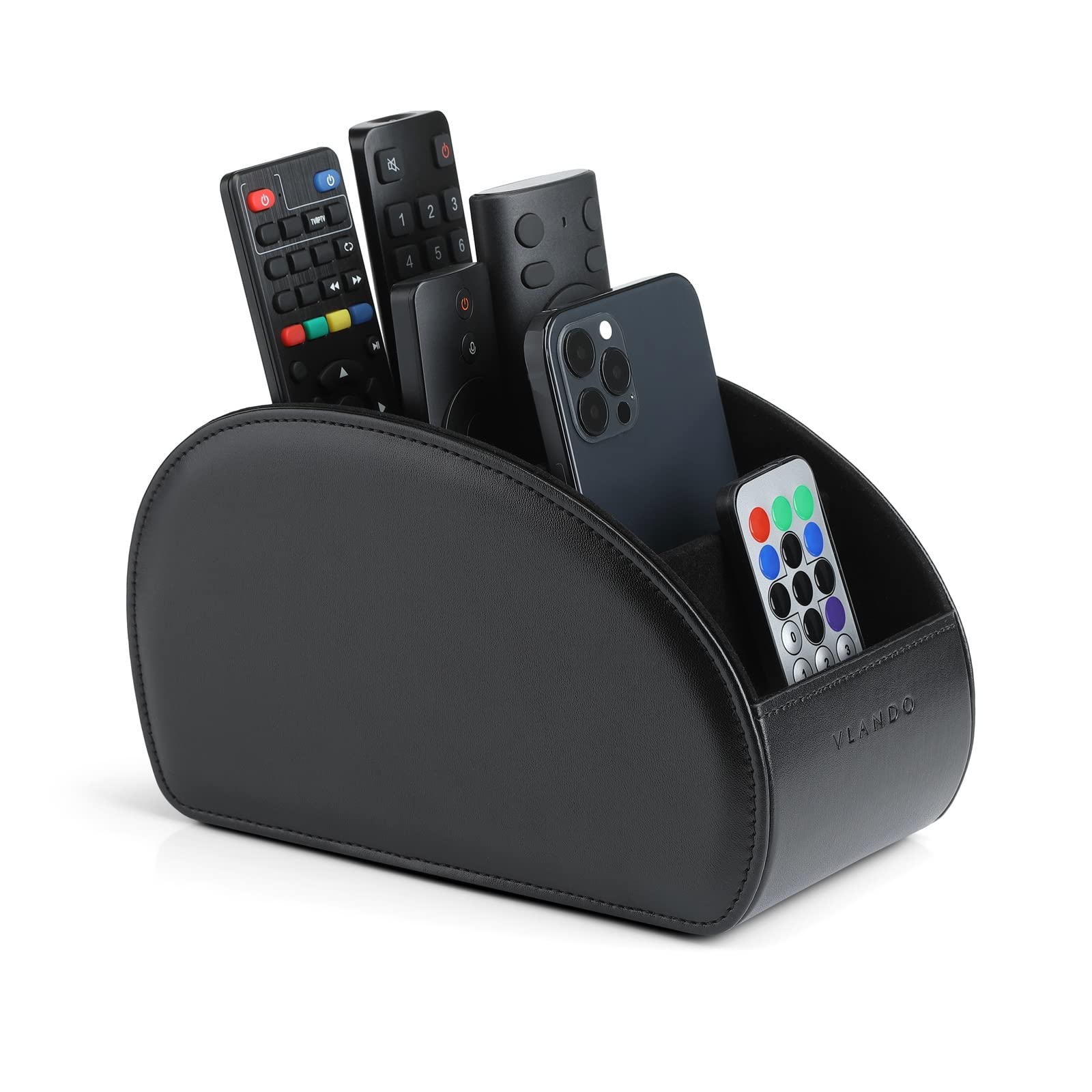 Vlando Remote Control Holder with 5 Pockets, Luxury Classic Organizer for TV, DVD, 4K Stick, Bluray Remotes, Pens, Mobile Phone - Black