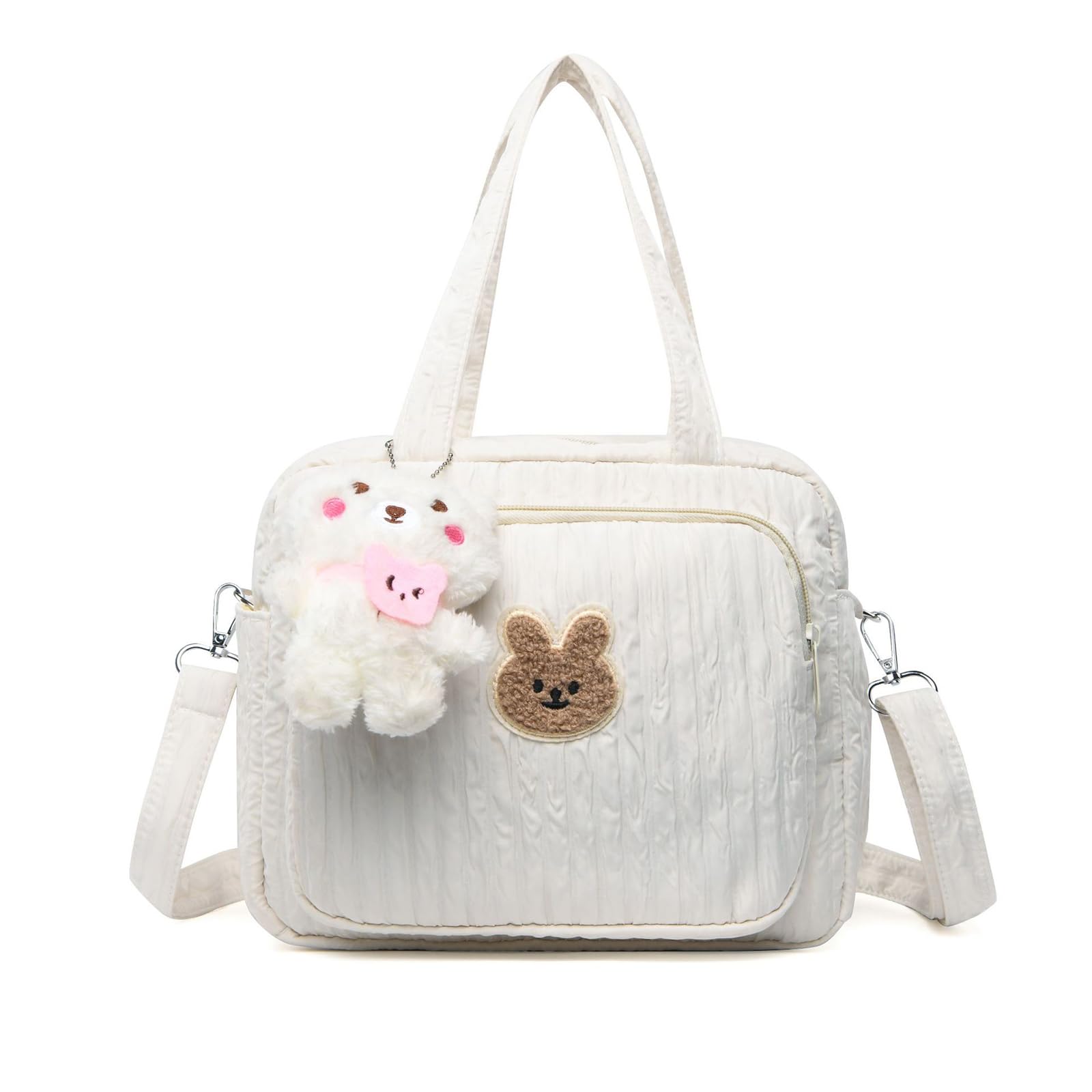 Balakaka Nappy Changing Bag Lightweight Waterproof with Bottle Pockets, Portable Multi-Functional Travel Tote for Baby Essentials, Cute Cartoon Stylish Nappy Bag for Mum， White