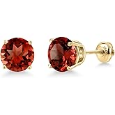 Gem Stone King 14K Yellow Gold Red Garnet Stud Earrings for Women | 5.00 Cttw | Gemstone January Birthstone | Round 8MM