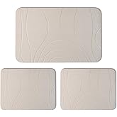 HUMIGA Stone Bath Mat, Diatomaceous Earth Shower Mat, Set of 3, Non-Slip Super Absorbent Quick Drying Bathroom Floor Mat, Greyish White