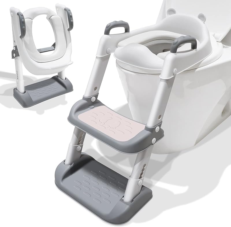 Glenmore Toddler Toilet Seat with Step Foldable Potty Training Grey White