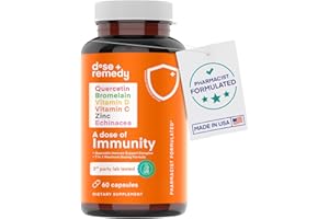 DOSE + REMEDY A Dose of Immunity Quercetin with Vitamin C and Zinc, Vitamin D, 500mg Quercetin Bromelain with Echinacea & B Vitamins, Lung Immune Support Supplement 7 in 1 Immunity Defense Booster (60 Count)