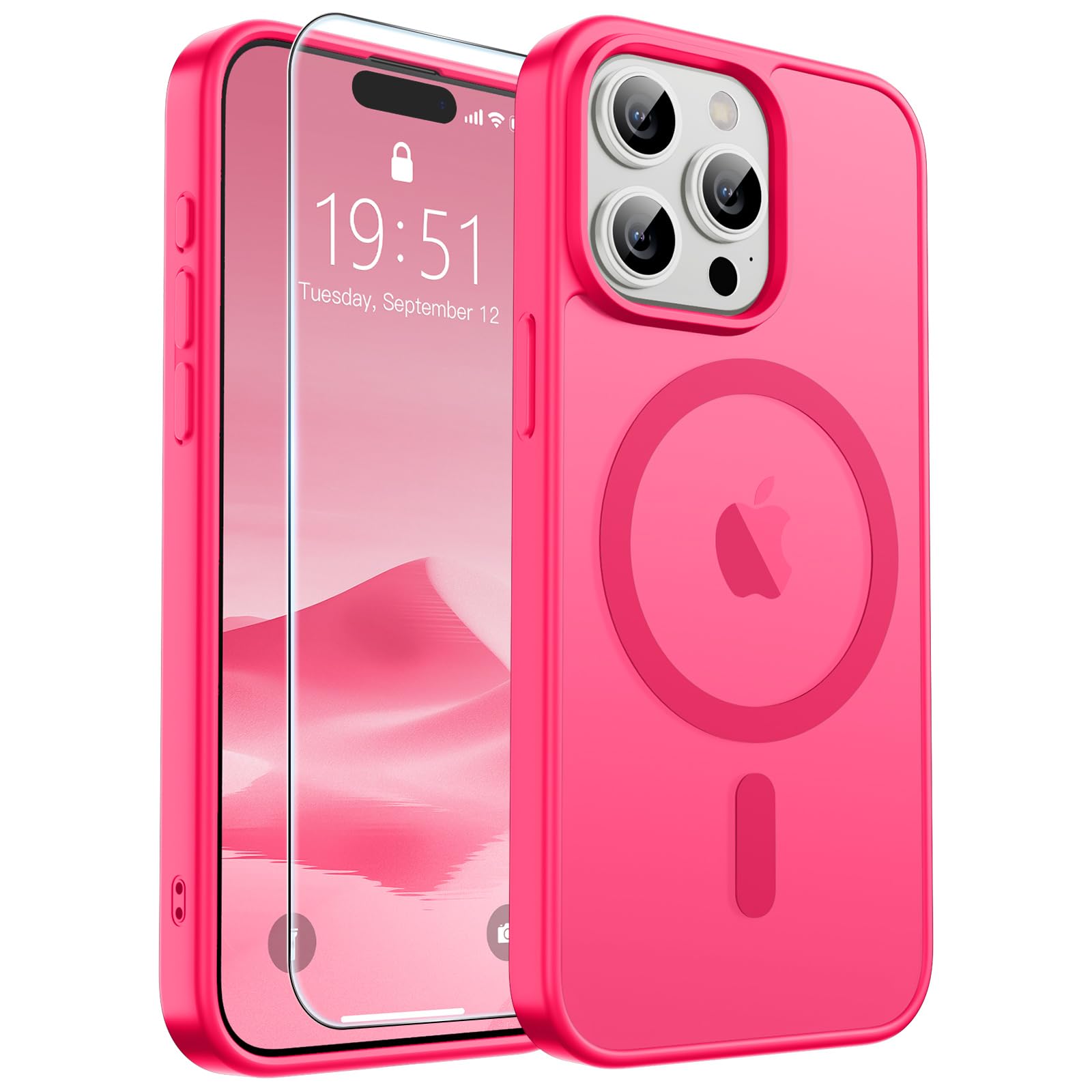 Photo 1 of SUPFINE Magnetic for iPhone 15 Pro Max Case (Compatible with MagSafe) (Military Grade Drop Protection) Slim Translucent Matte Shockproof with Anti-Fingerprint Phone Case,Hot Pink