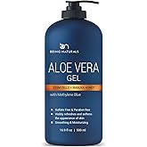 Aloe vera Gel - from 100% Pure Organic Aloe Infused with Manuka Honey, Stem Cell, Methylene Blue - Natural Raw Moisturizer for Face, Body, Hair. Perfect for Sunburn, Acne, Razor Bumps 16.9 fl oz