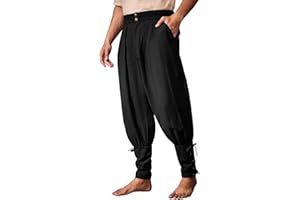 Runcati Mens Medieval Ankle Pants Renaissance Viking Pirate Pants Lace Up Cotton Tapered Halloween Costume Trousers