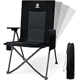 EVER ADVANCED Reclining Camping Chairs for Adult Lightweight, Folding Recliner Chair with Adjustable Back, 4-Level Lounge Chairs, Portable Lawn Chairs for Patio Balcony, Supports 350lbs Black