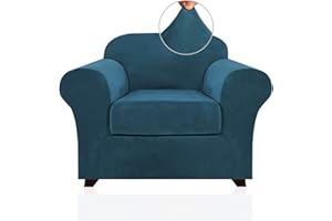 PrinceDeco 2 Piece Chair Cover Velvet Chair Slipcovers Soft Armchair Cover Furniture Protector with Arms Width Up to 49 Inch Chair Sofa Cover with Individual Cushion Covers(Small, Deep Teal)