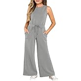 Haloumoning Girl's Jumpsuits Sleeveless Round Neck Wide Leg One Piece Rompers Little Kid Big Kids