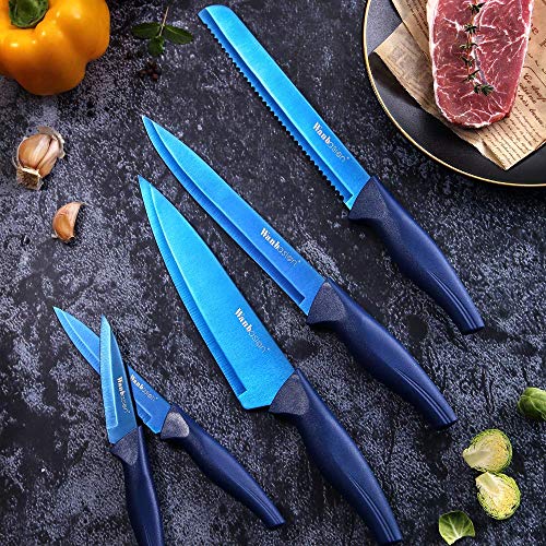 Wanbasion Navy Blue Kitchen Knives Block Set Professional, Stainless Steel Knife Set with Block