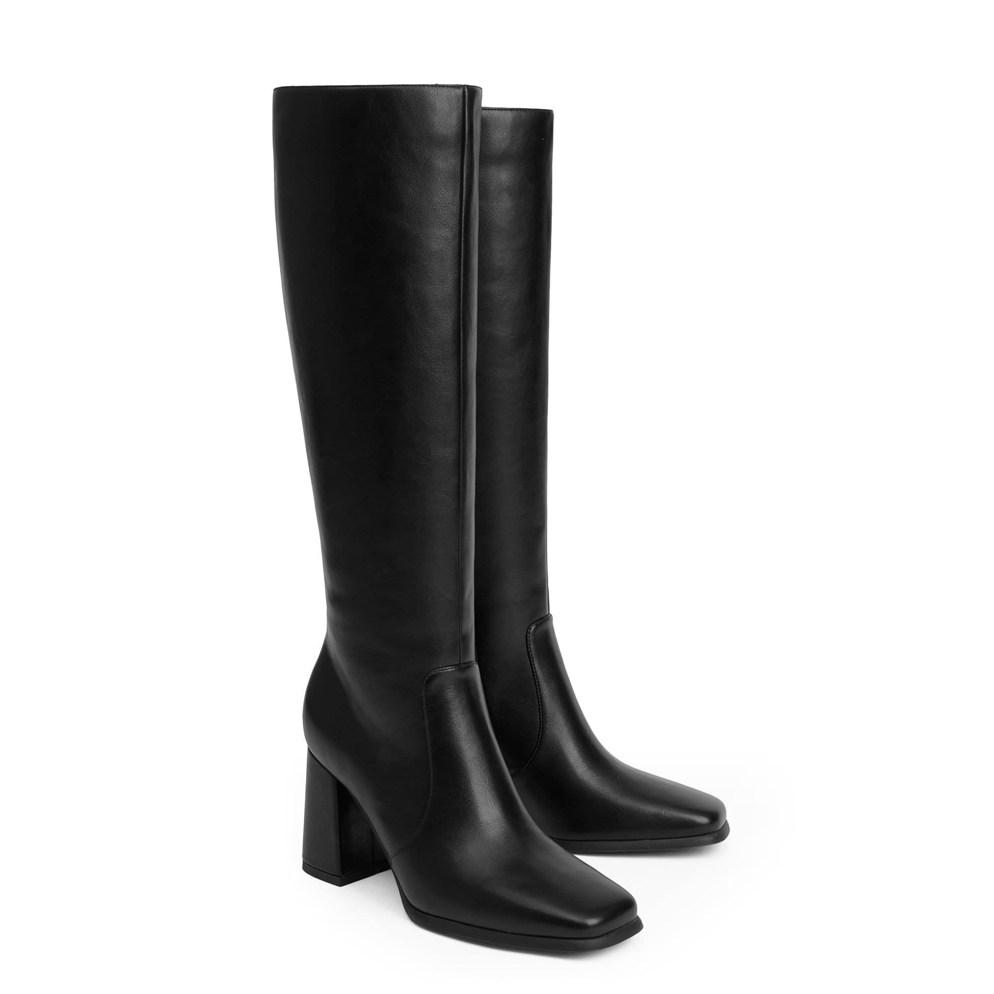 Modatope Knee High Boots Women Chunky Heel Square Toe Heeled Tall Boot for Women Fashion Side Zipper Long Boot