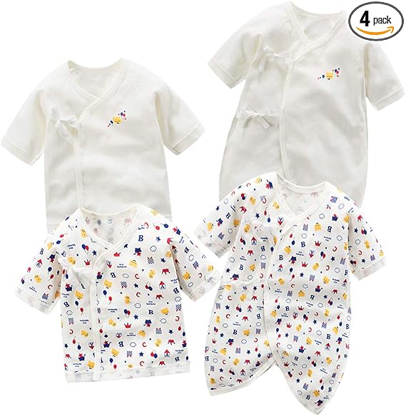 Amazon Co Jp 新生児肌着 4枚組 コンビ肌着 2枚入 短肌着 2枚入 綿100 ベビー服インナー 二重 綿 長袖ロンパース カバーオール 前開きタイプ 出産祝い 秋冬春 50 60cm 服 ファッション小物