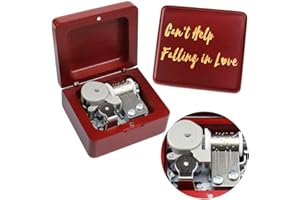 Sinzyo Music Box Vintage Wood Carved Mechanism Musical Boxs Gift for Birthday Valentine's Day Christmas Day(Can't Help Falling in Love-Wine red Wood Box-Wine Red Box)