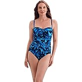 Longitude by Mimi Flamingo Women's Swimwear Summer Waves Shirred Sweetheart Tank One Piece Swimsuit, Blue, 16