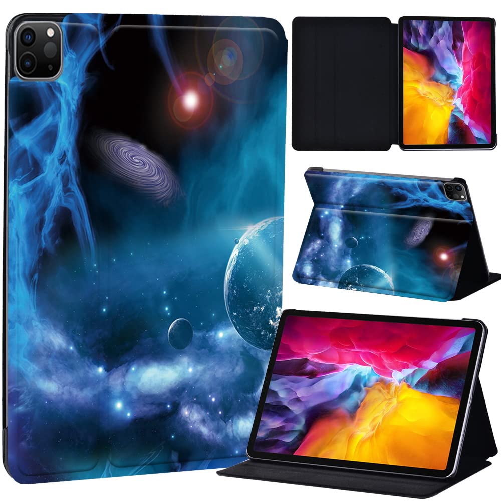 PU Leather + hard shell Ultra slim lightweight Folio Flip Tablet Stand Smart Cover Case Fit iPad Air 4 10.9" (2020) / iPad Pro 11" (2018 2020 2021) (blue universal space)