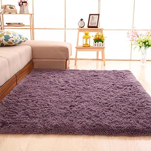 Non-Slip Soft Area Rugs, NUOKIM Fluffy Rug Carpet for Kids Bedrooms Living Room 4 x 5.3 Feet (Gray Purple)