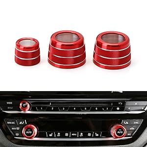iJDMTOY 3pcs Red Anodized Aluminum AC Climate Control and Radio Volume Knob Ring Covers For 2017-up BMW G30/G31 5 Series