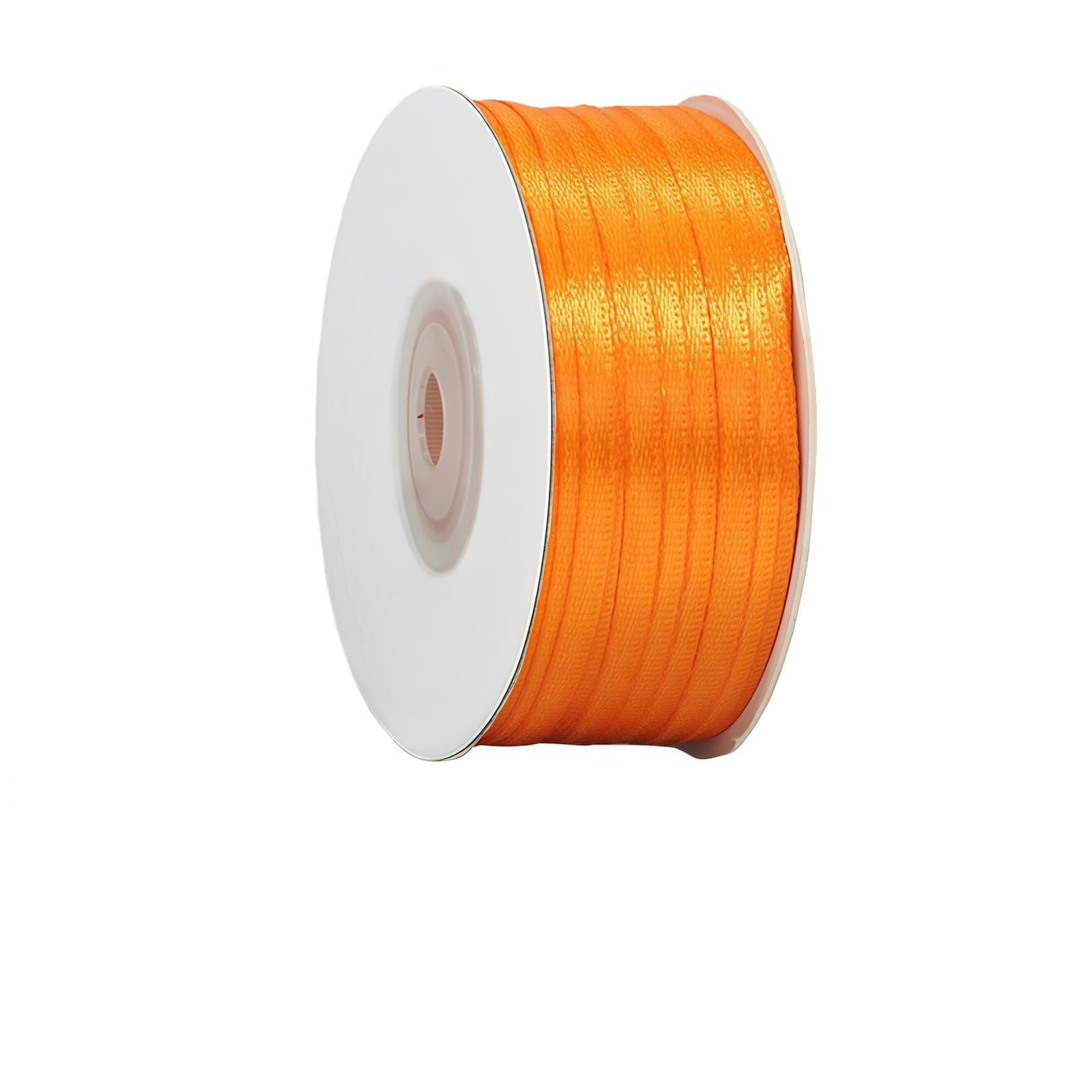 Orange Ribbon 3mm for Gift Wrapping 91M,Orange Satin Ribbon 3mm Thick for Crafting Cake,Hair Bow,Polyester Ribbon Christmas Decoration,Wedding Car Decor
