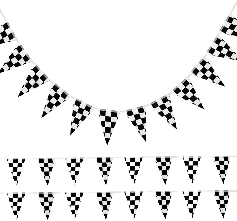 nuoshen 10 Meters Racing Flags,Black and White Checkered Flag 38 Pieces Racing Banners Party Flag, White,Black - Image 3