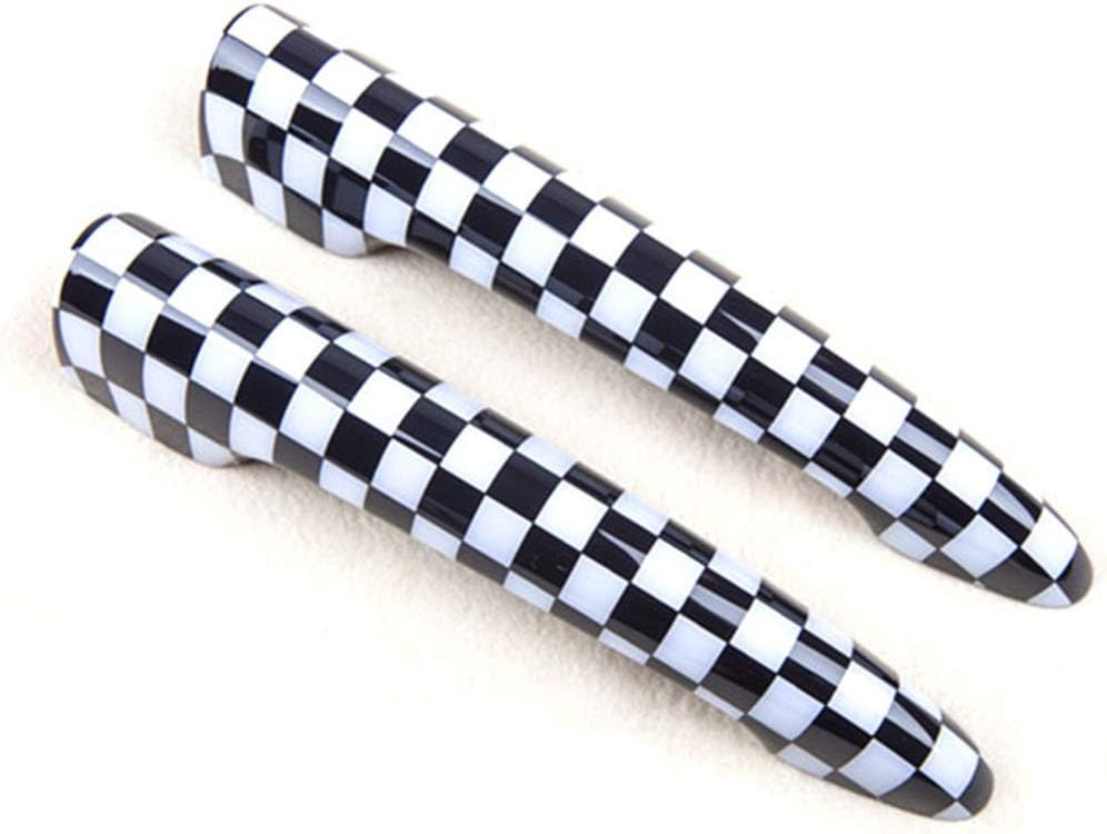 Black White Check Flag Checkered Flag Union Jack UK Flag ABS Sticker Cover Trim Cap for Mini Cooper ONE S JCW R55 Clubman 2010-2016 (Lift Gate Door Handle 2 Pieces)