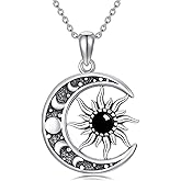 ZPMMPZ Sun and Moon Necklace 925 Sterling Silver Sun Moon Pendant Gemstone Jewelry Gifts for Women