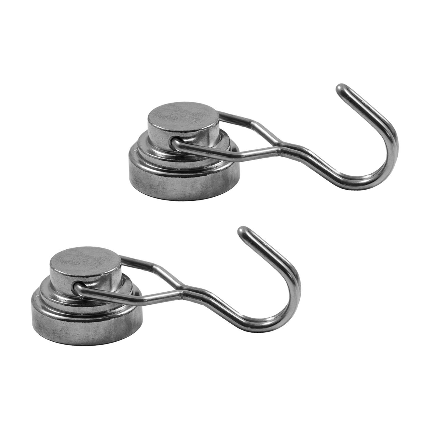 Magnetastico® | 2 Pieces Flexible Neodymium Magnetic Hooks 25 mm Ø | Holding Force 18 kg | Kitchen Hooks, Bathroom Hooks, Bathrobe Hooks | 2X Neodymium Hook Magnets Very Strong & Nickel Plated