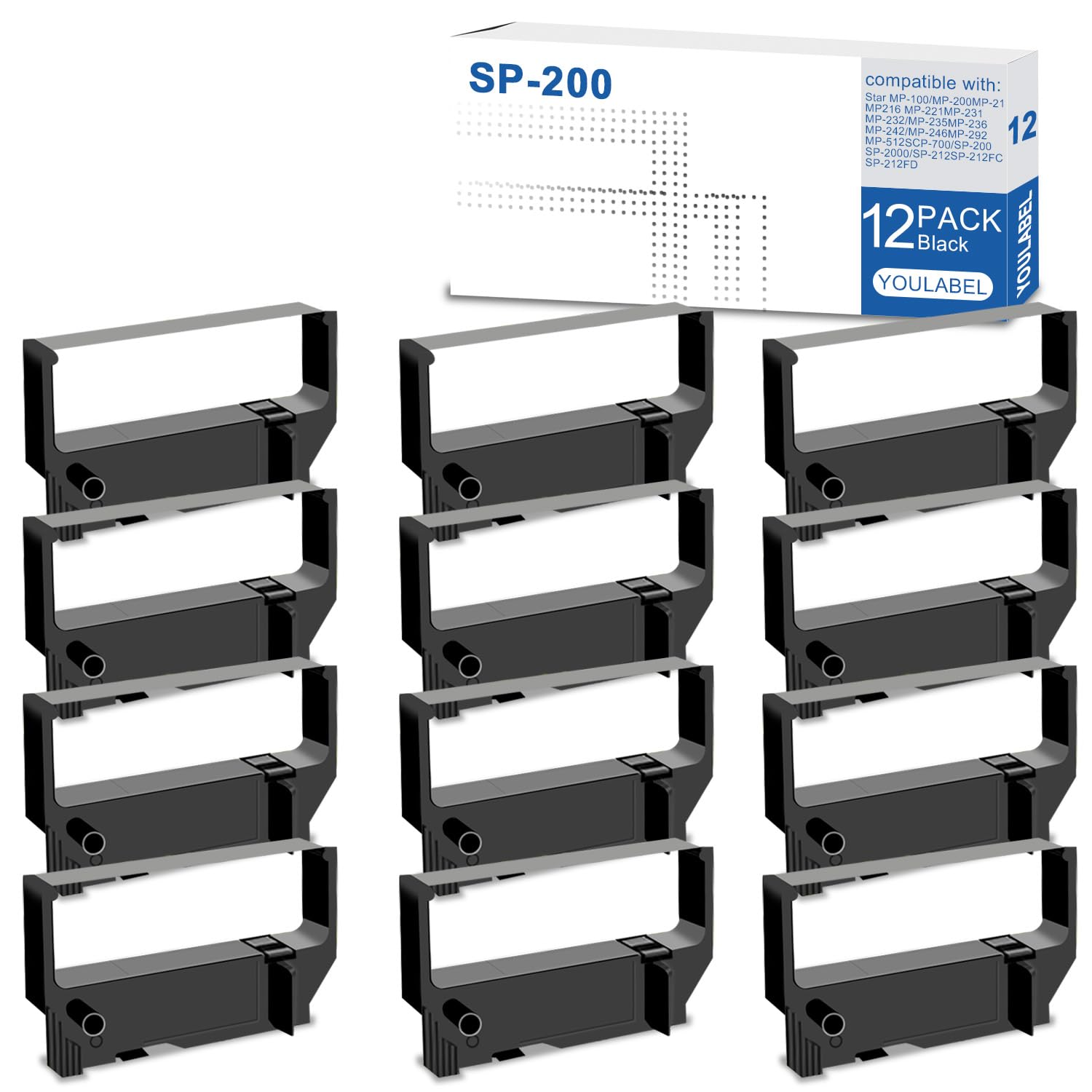 Photo 1 of 12 Pack SP200 Black Ink Ribbon Replacement for Star SP200 Ribbon Used with Star Micronics SP200 SP-200BK SP-500 SP-2000 SP-512 SP-542 SP-2360 RC200 Receipt POS Printer