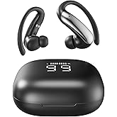 CHENRUIDA Wireless Earbuds with Ear Hooks Bluetooth 6.0 Headphones,48H Playtime,Over Ear Buds with LED Power Display,IPX6 Waterproof for Sport Workout Running (Black)