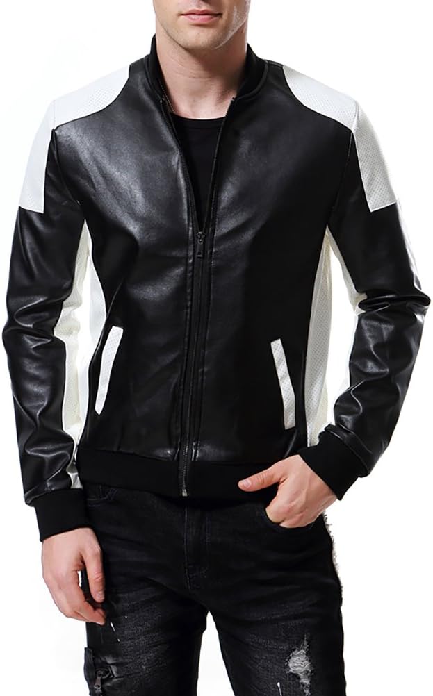 AOWOFS Men's PU Leather Jacket Motorcycle Classic Biker Jacket Casual Fashion
