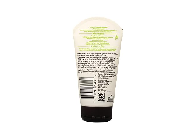 AVEENO POSITIVELY RADIANT SKIN BRIGHTENING EXFOLIATING DAILY FACIAL SCRUB, MOISTURE-RICH SOY EXTRACT, OIL- & SOAP-FREE TONE-EVENING FACE CLEANSER, HYPOALLERGENIC & NON-COMEDOGENIC, 5 OZ