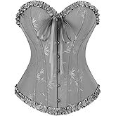 Sapubonva Corset Tops For Women Outfit Burlesque Floral Print Boned Overbust Halloween